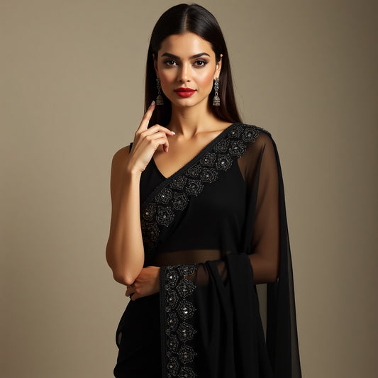 Black Sparkle Elegance – Designer Sequin Saree"