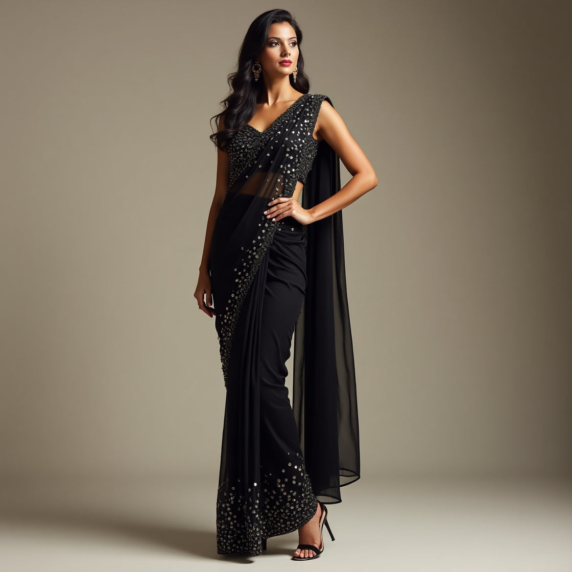 Black Sparkle Elegance – Designer Sequin Saree"