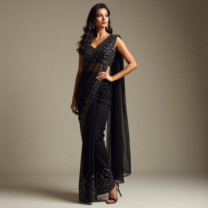 Black Sparkle Elegance – Designer Sequin Saree"