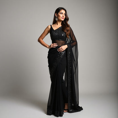 Black Sparkle Elegance – Designer Sequin Saree"