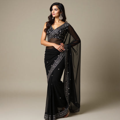 Black Sparkle Elegance – Designer Sequin Saree"