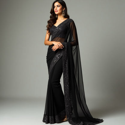 Black Sparkle Elegance – Designer Sequin Saree"