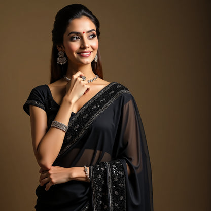 Black Sparkle Elegance – Designer Sequin Saree"
