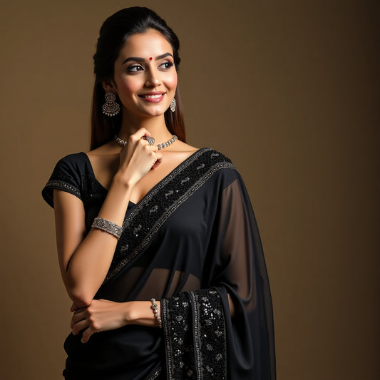 Black Sparkle Elegance – Designer Sequin Saree"