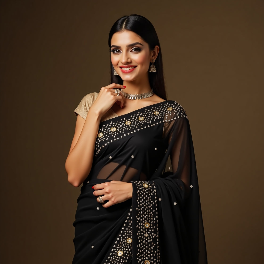 Black Sparkle Elegance – Designer Sequin Saree"