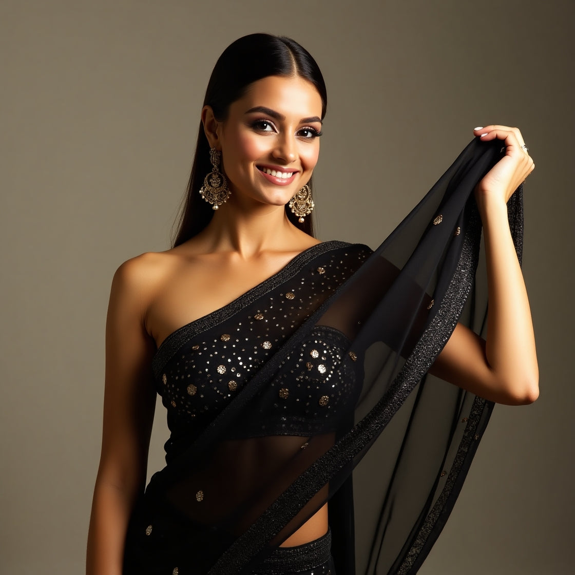 Black Sparkle Elegance – Designer Sequin Saree"